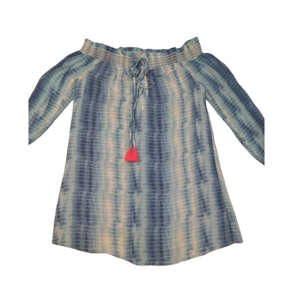 Dizzy Lizzy off the shoulder tassel tie dye Mini Dress Boho Beachy - Picture 1 of 6